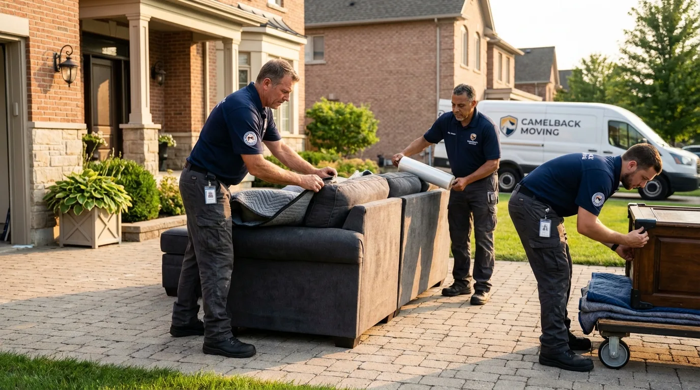 Large estate moving crew wrapping furniture in Bowie, TX